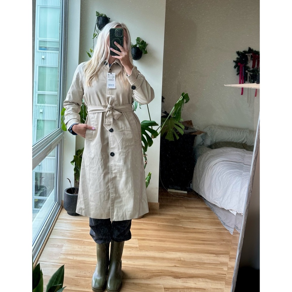 *NWT* Zara Faux Leather Trench Coat - Ivory/Cream